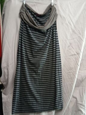Striped Maxi Skirt with Cowl Waist - Blue and Gray